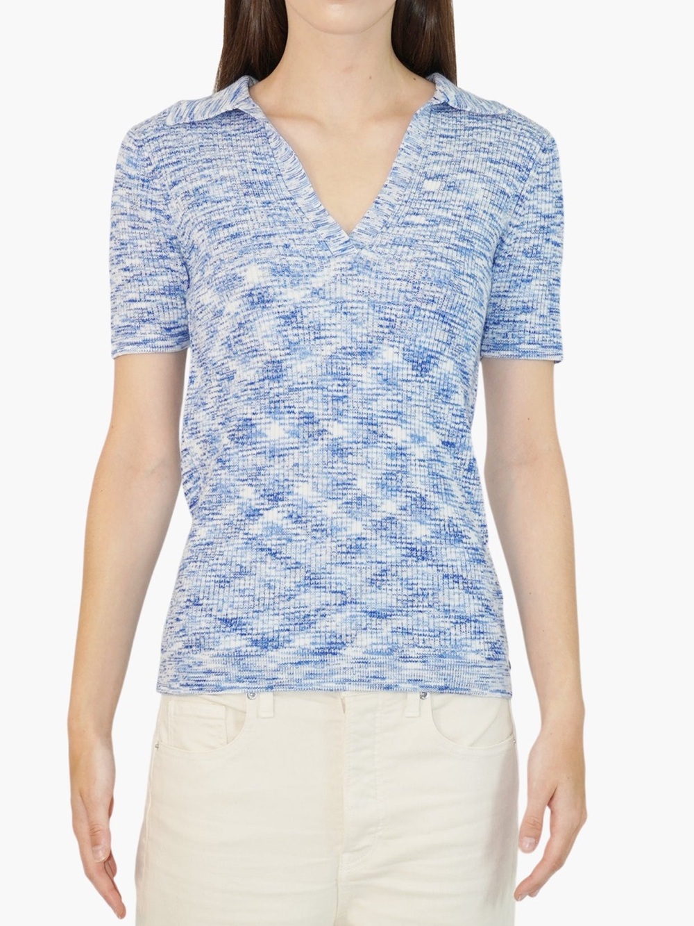 NWT Women’s Scotch & Soda Summer Edition Ribbed Marl Knit Top Blue White Size XS